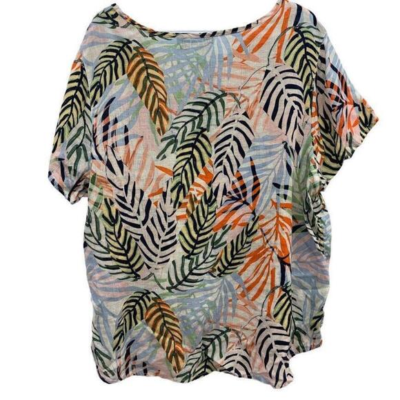 Tahari Womens Short Sleeve Linen Multicolor Tropical Tunic Top Size 2x - Picture 2 of 6